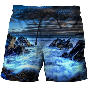Deniz Doğa Manzarası 3D Baskılı erkek Kısa Pantolon Mayo Erkekler erkek mayoları Beachwear Serin Erkek Çocuklar plaj şortu Spor pantolon