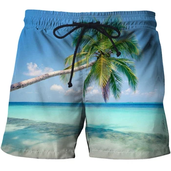 Deniz Doğa Manzarası 3D Baskılı erkek Kısa Pantolon Mayo Erkekler erkek mayoları Beachwear Serin Erkek Çocuklar plaj şortu Spor pantolon 2