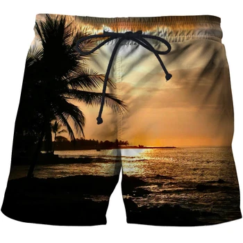 Deniz Doğa Manzarası 3D Baskılı erkek Kısa Pantolon Mayo Erkekler erkek mayoları Beachwear Serin Erkek Çocuklar plaj şortu Spor pantolon 4