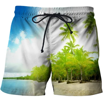 Deniz Doğa Manzarası 3D Baskılı erkek Kısa Pantolon Mayo Erkekler erkek mayoları Beachwear Serin Erkek Çocuklar plaj şortu Spor pantolon 5