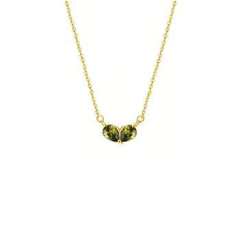 Küçük Taze Basit Yeşil Zirkon Kalp Kolye 925 Ayar Gümüş 14k Altın Kaplama Klavikula Zinciri Kadın sevgililer Günü Takı 4