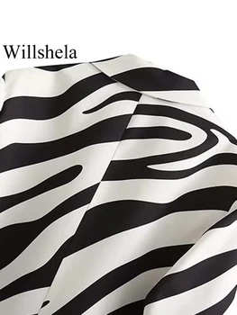 Willshela Kadın Moda Cepler Baskılı Tek Göğüslü Blazer Vintage Uzun Kollu Çentikli Boyun Kadın Ofis Bayan Kıyafetleri