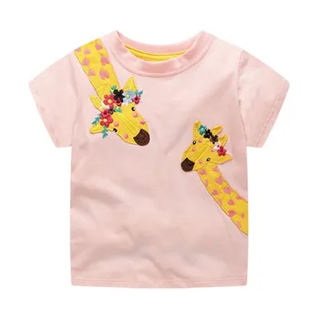Yaz Hayvanlar Nakış Kız T Shirt Bebek pamuklu giysiler Kısa Kollu çocuk Tees Çocuklar Üstleri Kostüm