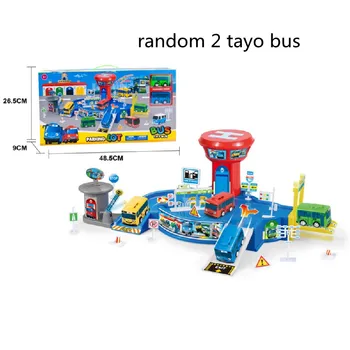 Kore Çizgi film Küçük Otobüs 2 Tayo Otobüs Çocuklar Oyuncak Hediye ile Monte Araba Pist Otopark Model Otobüs İstasyonu Set Tayo