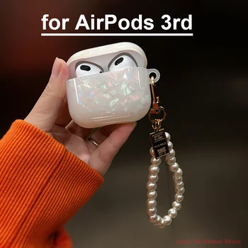 Lüks Kızlar İnci Shell Kılıf Apple Airpods için 1 2 3 Kılıf Kulaklık Aksesuarları Kulaklık Kutusu AirPods için Pro Anahtarlık ile