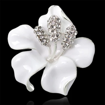 Broş Pin Kadınlar Ve Kızlar İçin Çiçekler Broş Oluşturulan Kristal Beyaz Şık Çiçekler Broş