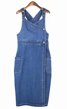 Yeni Seksi Kolsuz Mavi Yan Bölünmüş Kayış Kot Elbise Kadın Bandaj Askı Denim Elbise Vestidos Sundress Genel Kore Elbise 5