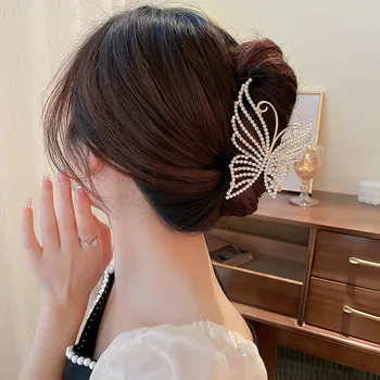 Kore 2022 Yeni Tam Taklidi İnci Kelebek Saç Pençeleri Yengeç Kadınlar İçin saç aksesuarları Parlaklık Kristal Saç Klipleri Hairgrips