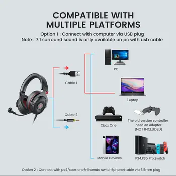 EKSA Kablolu Oyun USB Kulaklık Mikrofon İle 7.1 Surround Kulaklık Oyun LED kablolu kulaklıklar PC, PS4 / PS5, Xbox One, Anahtarı