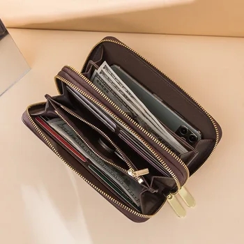 Lüks Marka Bayanlar uzun cüzdan Çift Fermuarlı Debriyaj Büyük Baskı Moda Bileklik Cüzdan telefon kartı Tutucu Bayanlar Cüzdan