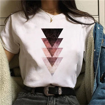 WVIOCE Güzel Geometri Baskılı T Shirt Kadın 90s Grafik T-shirt Harajuku Üstleri Tee Sevimli Kısa Kollu Clotehs Kadın 24982