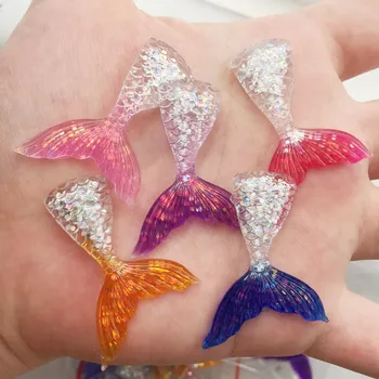 Reçine Glitter 3D Renkli Mermaid Balık Kuyruğu Flatback Rhinestone Aplikler 24 adet Karalama Defteri DIY Kristal Dekor Heykelcik Zanaat OH20 3