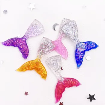 Reçine Glitter 3D Renkli Mermaid Balık Kuyruğu Flatback Rhinestone Aplikler 24 adet Karalama Defteri DIY Kristal Dekor Heykelcik Zanaat OH20 4