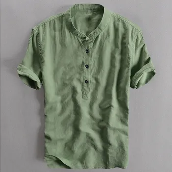 Pamuk Keten erkek gömleği Serin Nefes İnce Üstleri Erkekler Düğme Kısa Kollu Tee Gömlek 2021 İlkbahar Yaz Casual Gömlek erkekler İçin