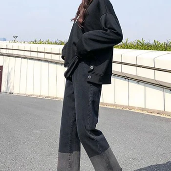 Kot Kadın Ayak Bileği uzunlukta Patchwork Cepler Tüm Maç Harajuku Mujer Tasarım Streetwear Giyim Popüler Vintage Tiki Estetik