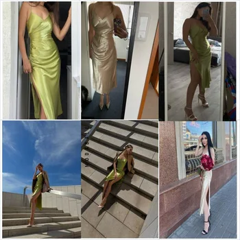 2023 Akşam Elbise Yaz Saten Sıkı Elbise Renk Kadınlar Seksi Sling Yüksek Yarık Moda Uzun Etek Parti Kulübü Bayanlar Elbiseler 0