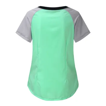 Yaz Kadın Patchwork Hemşirelik Scrubs Tops T Gömlek Çalışma Üniformaları Kısa Kollu Artı Boyutu Üst Kadın V Yaka Cep Elbise 0