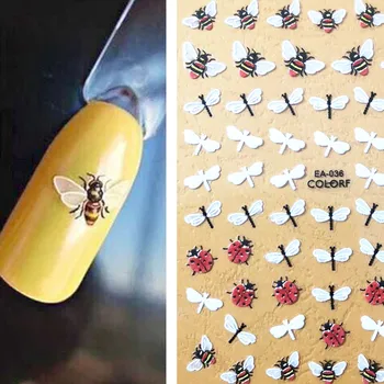 Yeni 3D Arı Yusufçuk Tasarım Kendinden Yapışkanlı Çıkartması Kaymak DIY Dekorasyon Sarar Tırnak Sticker EA 036