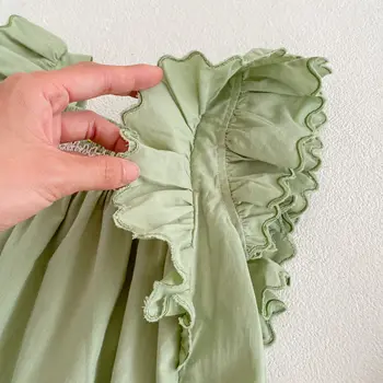 2022 Yaz out işlemeli elbise bebek üçgen emekleme giysileri Uçan kollu Avokado yeşil romper Bebek yaz bebek giysileri 0
