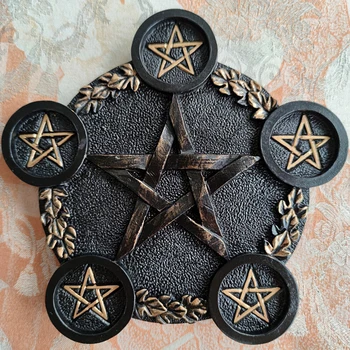 Astroloji Pentagram Reçine Şamdan Masa Pentagramı Sunak Tabağı Mumluk Reçine Kehanet Cadı Töreni Aksesuar 3