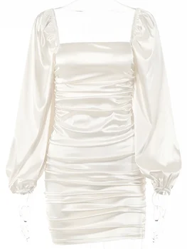 Seksi Backless Banage Mini Elbise Kadınlar için 2022 Moda Dantelli Fener Kollu Kulübü Parti Elbiseler Beyaz Zarif Bodycon Kıyafetler 3