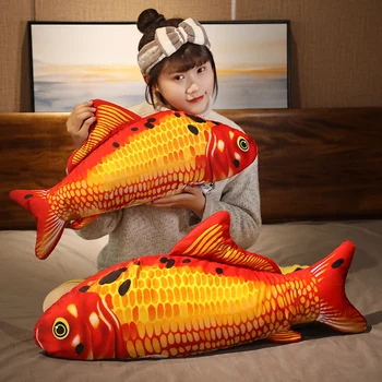 80/100cm Sevimli Gerçekçi Sazan Koi Palyaço Balığı peluş oyuncaklar Dolması Güzel Hayvanlar Yastık Balık Yumuşak Bebek Kızlar İçin çocuklar Doğum Günü Hediyeleri