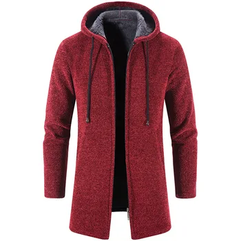 Erkek sonbahar / kış uzun ceket kapmak kaşmir kazak kalın sıcak kapşonlu jumper hırka moda düz renk erkek ceket pelerin