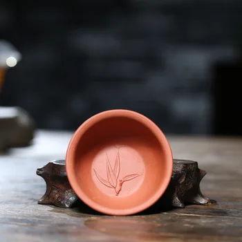 4 adet / grup Yixing El Yapımı Mor Kil Çay Fincanı Seyahat Meditasyon Fincan Otantik Zisha Çay Kase Bambu Ana Bardak Çin Çay Seti 50 ml 2