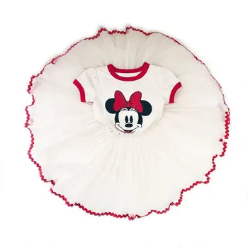 Çocuk Kız Elbise Karikatür Minnie Mouse Baskı Prenses Çocuk Giyim Yaz Pamuk Moda Bebek Düğün Parti Resmi Balo
