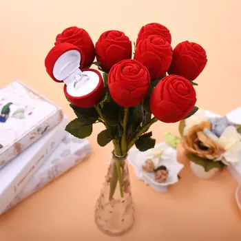 Yaratıcı Gül Yüzük Kutusu Çiçek Akın Tutucu Kadife Düğün Teklif Nişan Sevgililer Günü Hediye Kutusu Ambalaj Takı Çantası 0