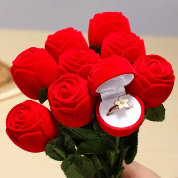 Yaratıcı Gül Yüzük Kutusu Çiçek Akın Tutucu Kadife Düğün Teklif Nişan Sevgililer Günü Hediye Kutusu Ambalaj Takı Çantası 4