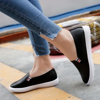 Kadın Sneakers Beyaz Flats Cut-Out Kadın Loafer'lar Pu Deri bağcıksız ayakkabı Düşük Topuklu rahat ayakkabılar Espadrilles Bayanlar Ayakkabı