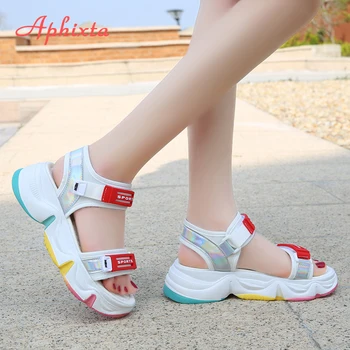 Aphixta 2.16 İnç Kalın Alt Platformu Sprorts Sandalet Kadın 5.5 cm Yükseklik Artırılması Renkli Yaz Kanca & Döngü Ayakkabı Kadın