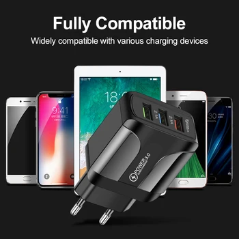Hızlı Şarj 3.0 USB şarj adaptörü iPhone 11 Pro Max Xiaomi AB Tak 3 Port USB QC3. 0 Hızlı Şarj Cep Telefonu Şarj Cihazı 0
