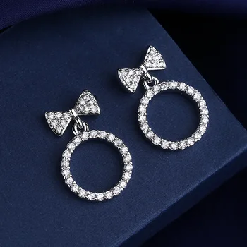 Ücretsiz Kargo Moda 925 Ayar Gümüş Kristal Rhinestone Geometrik yuvarlak çivi Küpe Kadınlar İçin Güzel Takı