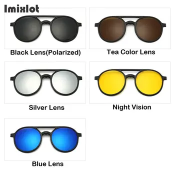 6 adet / takım Vintage Yuvarlak Polarize güneş gözlüğü üzerinde klip Erkekler Kadınlar Manyetik Klipler Gözlük Gözlük Optik Çerçeve gece görüş gözlüğü 1