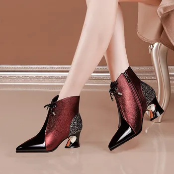 Sıcak Satış Yaz Vintage İngiliz Tarzı Orta topuklu sandalet Çizmeler kadın ayakkabısı Moda Dekoratif Örgü Nefes kadın Botları 2