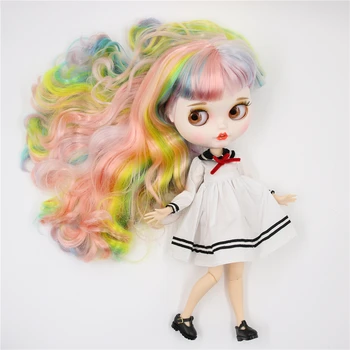 BUZLU DBS Blyth doll 1/6 bjd ortak vücut beyaz cilt mat yüz mul30cm oyuncak Renkli saç gülen yüz özel bebek anime