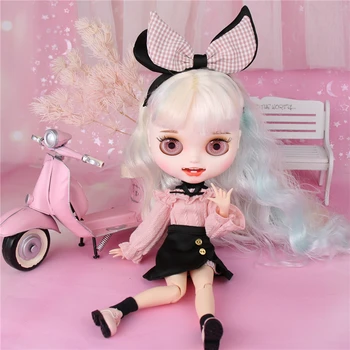 BUZLU DBS Blyth doll 1/6 bjd ortak vücut beyaz cilt mat yüz mul30cm oyuncak Renkli saç gülen yüz özel bebek anime 3