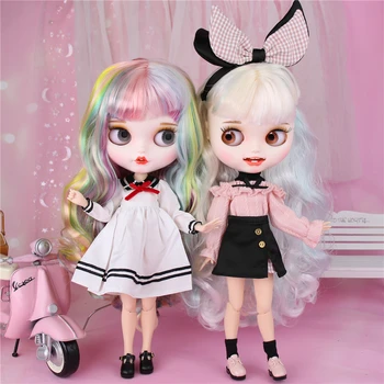 BUZLU DBS Blyth doll 1/6 bjd ortak vücut beyaz cilt mat yüz mul30cm oyuncak Renkli saç gülen yüz özel bebek anime 4