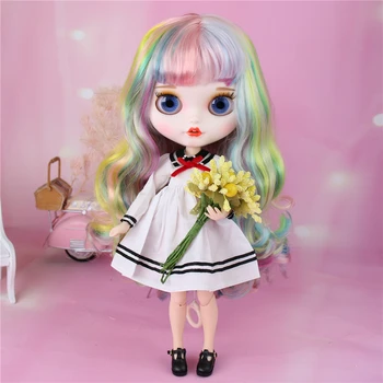 BUZLU DBS Blyth doll 1/6 bjd ortak vücut beyaz cilt mat yüz mul30cm oyuncak Renkli saç gülen yüz özel bebek anime 5