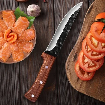 Dövme Mutfak şef bıçağı Paslanmaz Çelik Kamp Et Cleaver av bıçağı Balık Meyve Sebze Profesyonel kemiksi saplı bıçak
