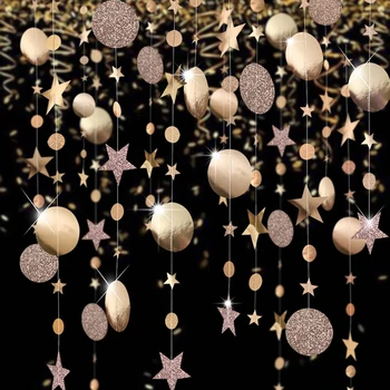 4 m Daire Yıldız parlak kağıt çelenk Afiş Bunting Kağıt dize perde Düğün Doğum Günü Partisi Noel Ramazan Dekorasyon