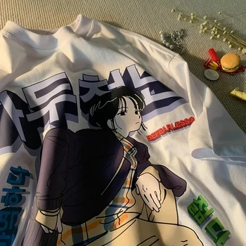 Büyük boy T-shirt Mizaç Girly japon animesi Baskı Kısa Kollu Yaz Giyim Punk Gömlek vintage tişört Erkek Giysileri