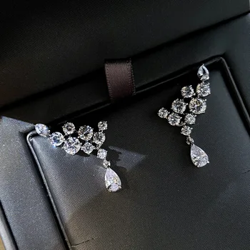 Melek Kanatları Lab Elmas Dangle Küpe Gerçek 925 Ayar gümüş Takı Parti Düğün Damla Küpe Kadınlar için Gelin Güzel Hediye