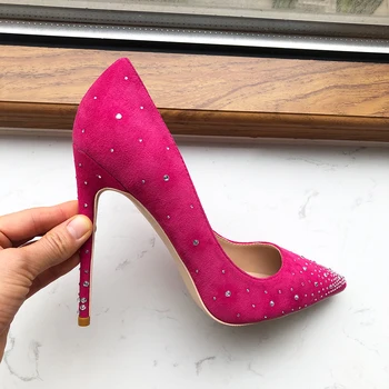 Tikicup Glitter Diamante Kadınlar Gül Pembe Akın Sivri Burun Yüksek Topuk Düğün gelin ayakkabıları Zarif Stiletto Pompaları Özelleştirilebilir