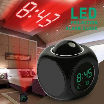1 adet Projeksiyon çalar saat LCD Erteleme Saat LED Zaman Sıcaklık Göstergesi Duvar / Tavan Projeksiyon Ev Süslemeleri İçin Saatler 5