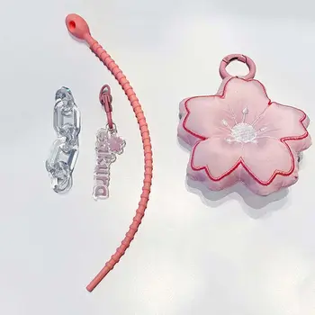 1 ADET Kumaş Sakura Anahtarlık Çiçek Anahtarlık Kadınlar için Çift Sırt Çantası Kolye Araba Charm Anahtar Zincirleri Hediyeler 1