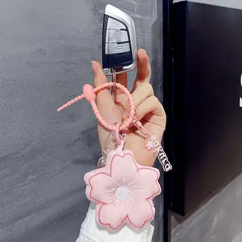1 ADET Kumaş Sakura Anahtarlık Çiçek Anahtarlık Kadınlar için Çift Sırt Çantası Kolye Araba Charm Anahtar Zincirleri Hediyeler 2