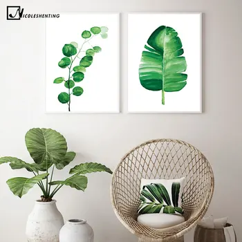 Suluboya Tropikal Bitkiler Yapraklar duvar sanatı tuval Posterler ve Baskılar Minimalist Boyama Duvar Resimleri Yatak Odası Ev Dekor için 1